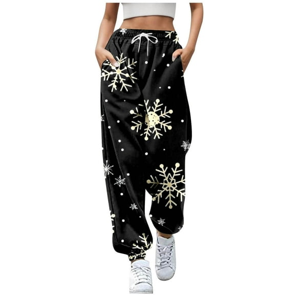 PMUYBHF Checkered Pants Women 24 Autumn and Winter Christmas Snowflake Print Trousers Women's Casual Pants Pinstripe Pants Women Women Cargo Pants with Pockets Jeans