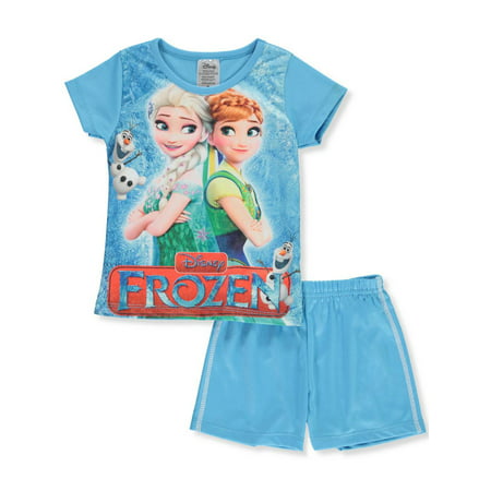 Disney Frozen Girls' 2-Piece Shorts Set Outfit Featuring Anna, Elsa, & Olaf