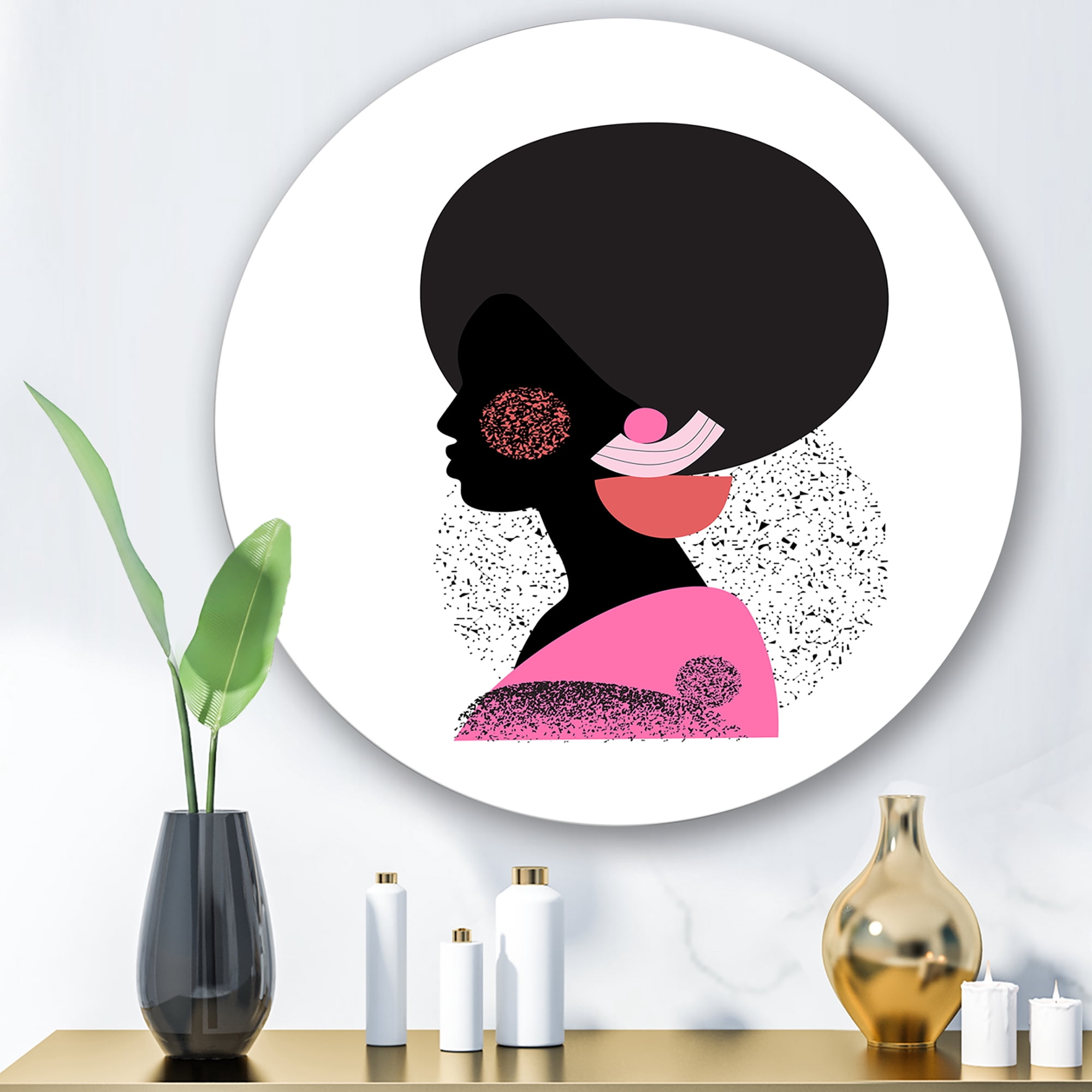 Designart 'Ethnic Geometric Silhouette of African American I' Modern Circle Metal Wall Art 11x11 - Disc of 11