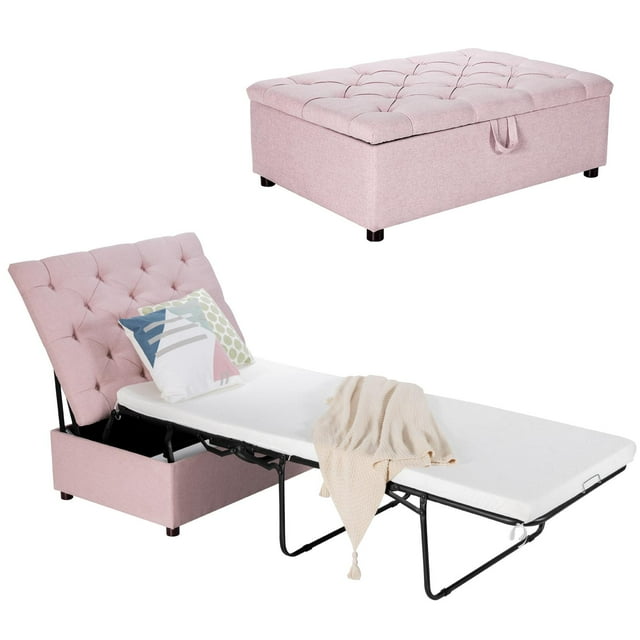 Giantex Fauteuil-Lit Pliant Ottoman, Sofa Lounge Convertible pour Invités, Rose