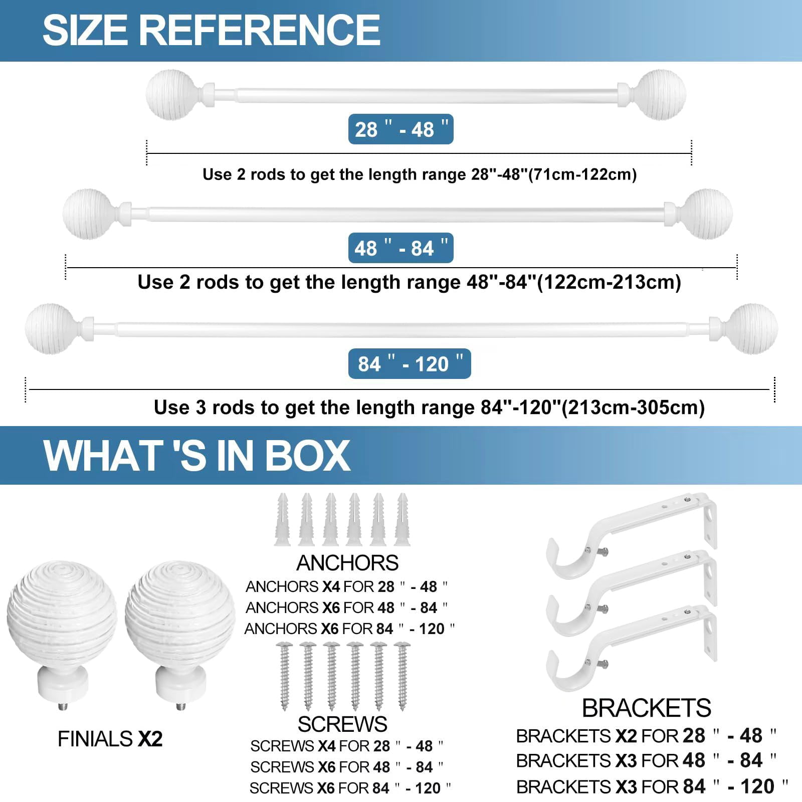 Urbanest 1" Diameter Favo Curtain Rod, 28"-48", Glossy White