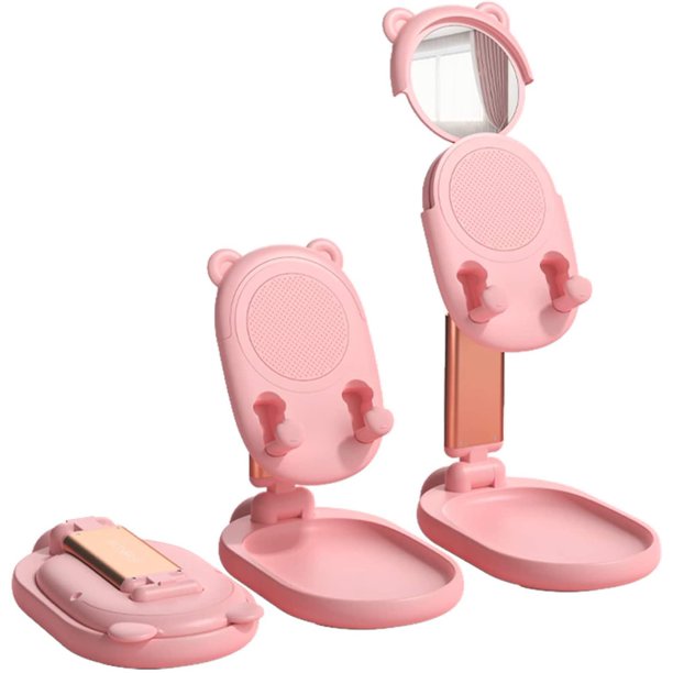 Soporte de mesa para teléfono móvil, soporte para teléfono móvil con forma de oso, accesorios plegables kawaii, soporte para teléfono móvil para teléfonos inteligentes (4-10 pulgadas) (rosa)