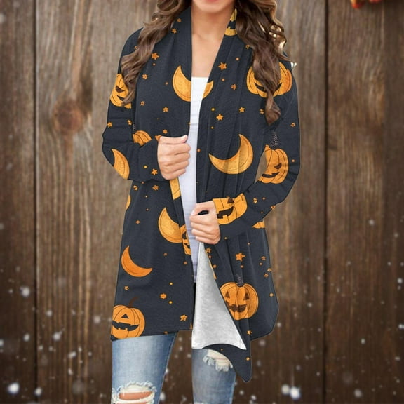 WXLWZYWL Womens Halloween Bomber Jacket Trendy Pumpkin Ghost Bat Spider Floral Print Casual Coat Zip Up Outerwear Windbreaker with Pockets Stand Collar Fall Clothes