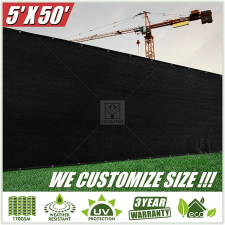 ColourTree 5' x 50' Privacy Fence Screen Fence Cover Fabric Mesh Black - Commercial Grade 170 GSM - Heavy Duty - 3 Years Warranty CUSTOM SIZE