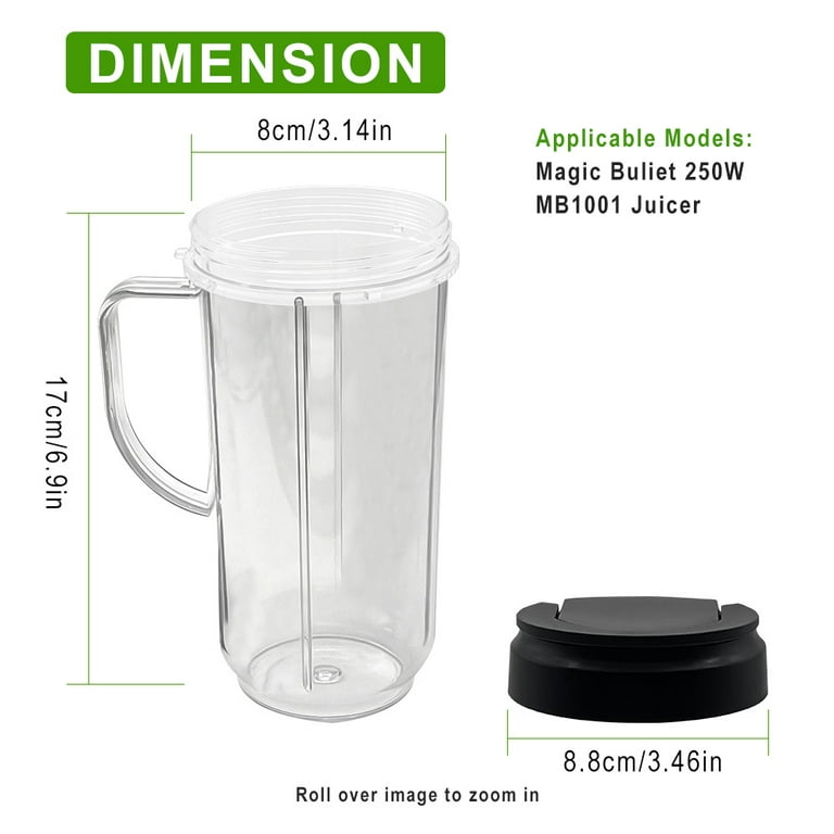 22oz Blender Cups Compatible with Magic Bullet, Tall 22oz Cup w/Flip Top  To-Go Lid, Drinking Cup Mug with Handle Compatible with Magic Bullet 250w