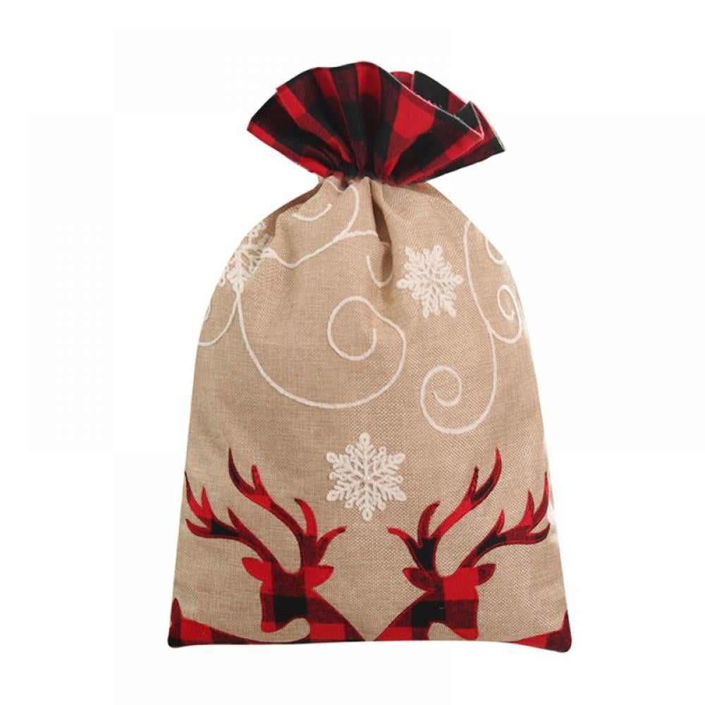 Package Big Fabric Drawstring Gift Bags, Reusable Christmas Sacks Red