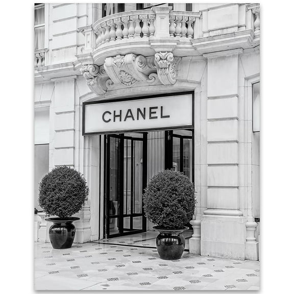 Luxury Black & White Photo 11x14 Unframed Poster - Paris Boutique Facade - For Fashion Enthusiasts & Luxury Shoppers, Dorm Decor, Iconic Brand Store, Classy Aesthetic, Fashion Decor Wall Art