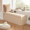 thumbnail image 5 of Hausfrau 43.5 Inches Ottoman with Storage Bench, Folding Ottoman Bench Foot Rest Stool, Bedroom Bench, Holds up to 660 lb, Linen Beige, 5 of 7