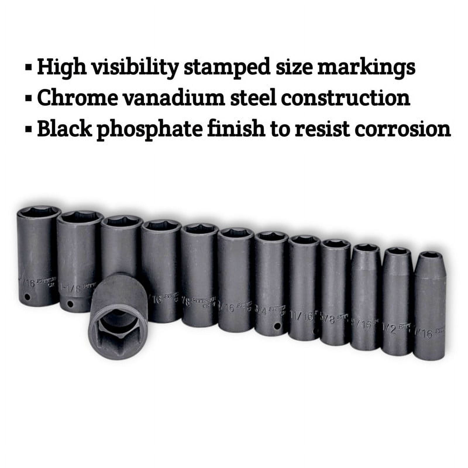 1/2 Inch Drive Deep Impact Socket Set, SAE , 13-Piece with Socket Holder PITTSBURGH