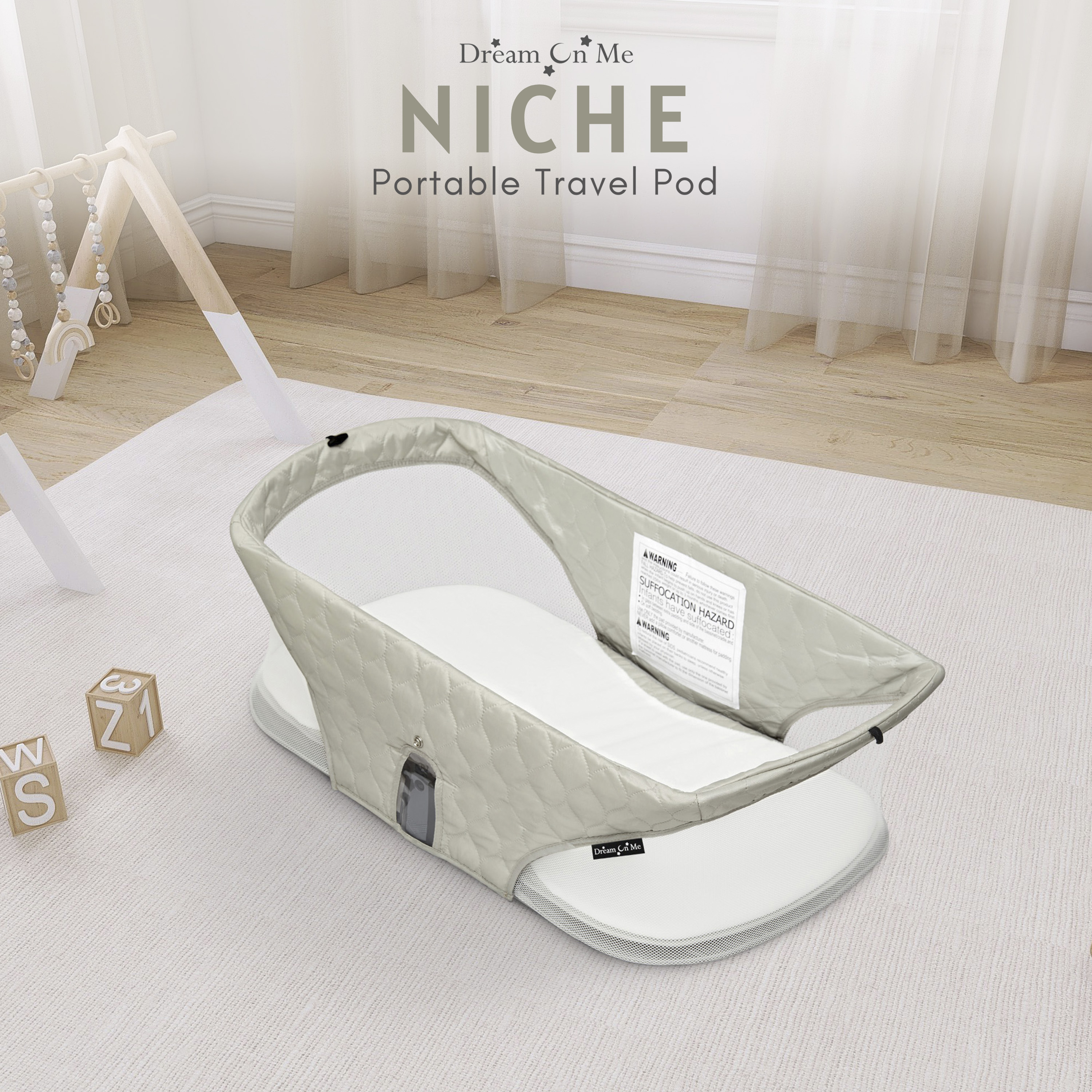 Dream On Me Niche On The Go Portable Travel Pod for Babies in Grey, Lightweight and Easy to Fold - image 5 of 12