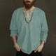 thumbnail image 1 of Blusas y camisas de manga larga con cuello en V para hombre, blusas casuales de moda con cordón y cuello en V de manga larga, blusas para hombre, 1 of 5