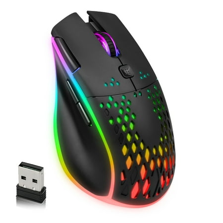 VEGCOO Wireless Gaming Mouse, Silent Click Mouse with Double-Click Key and Colorful LED Lights, 3 Level Adjustable DPI, 400mah Lithium Battery for Gaming and Working Black