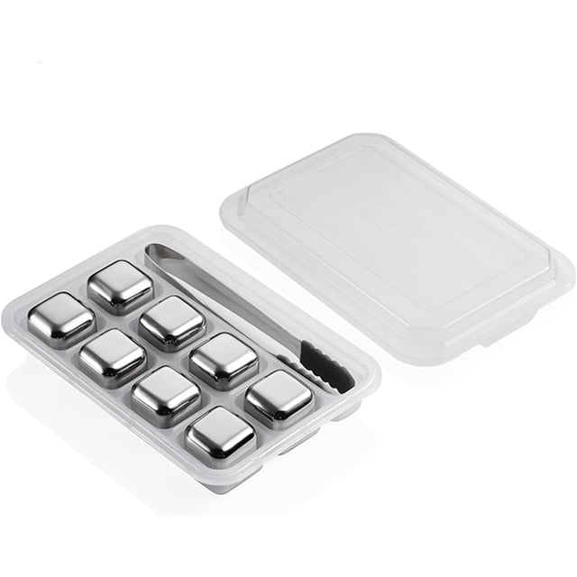 Stainless Steel Ice Cube For Freezer, Reusable Ice Cube For Whiskey, Metal Ice Cubes With Head Tongs And Storage Box Sets (Size : 8 Cubes)