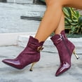 thumbnail image 2 of Women's Burgundy Suede & Patent Leather Ankle Boots - Pointed Toe Kitten Heel Booties with Gold Buckle Accent, 2 of 10