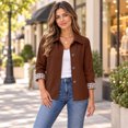 thumbnail image 5 of Dweltoz Womens Lightweight Cropped Trench Jacket Lapel Collar Button Down Barn Coat Plaid Lining Casual Short Outerwear Spring Fall Work Travel Windbreaker Coat,Brown L, 5 of 5