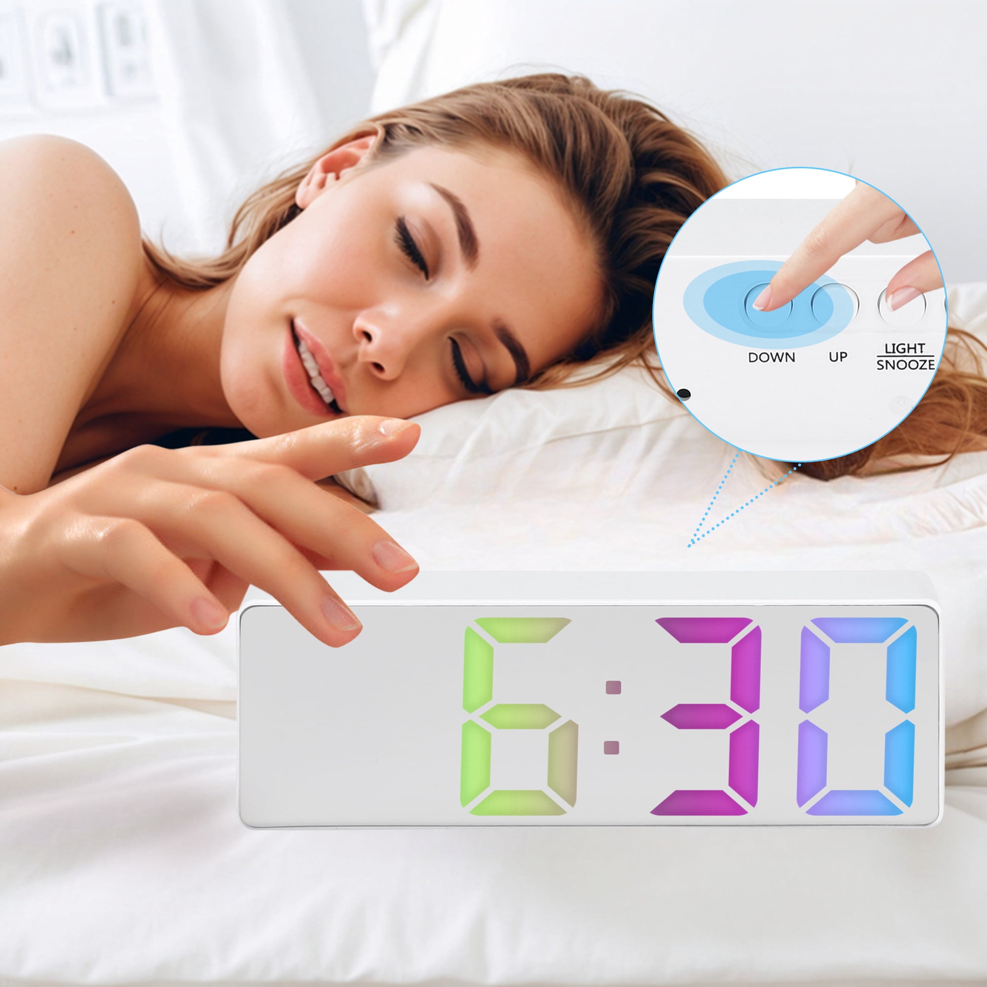 Unique Bargains 2 Pcs Small Alarm Clock Temperature Mirror White Mirror