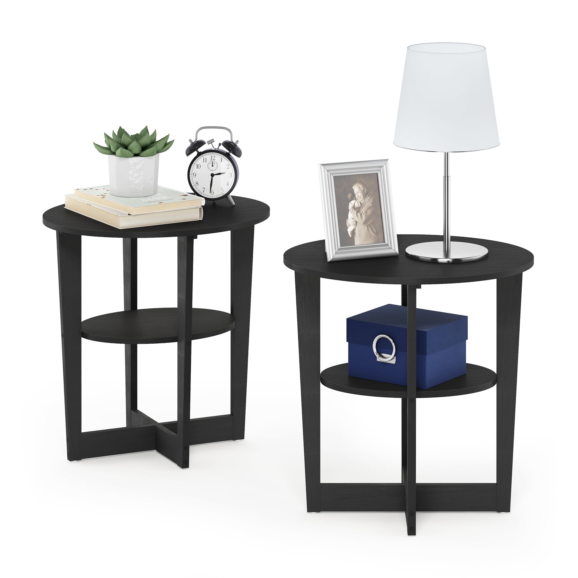 Furinno JAYA Oval End Table, Walnut, Set of 2