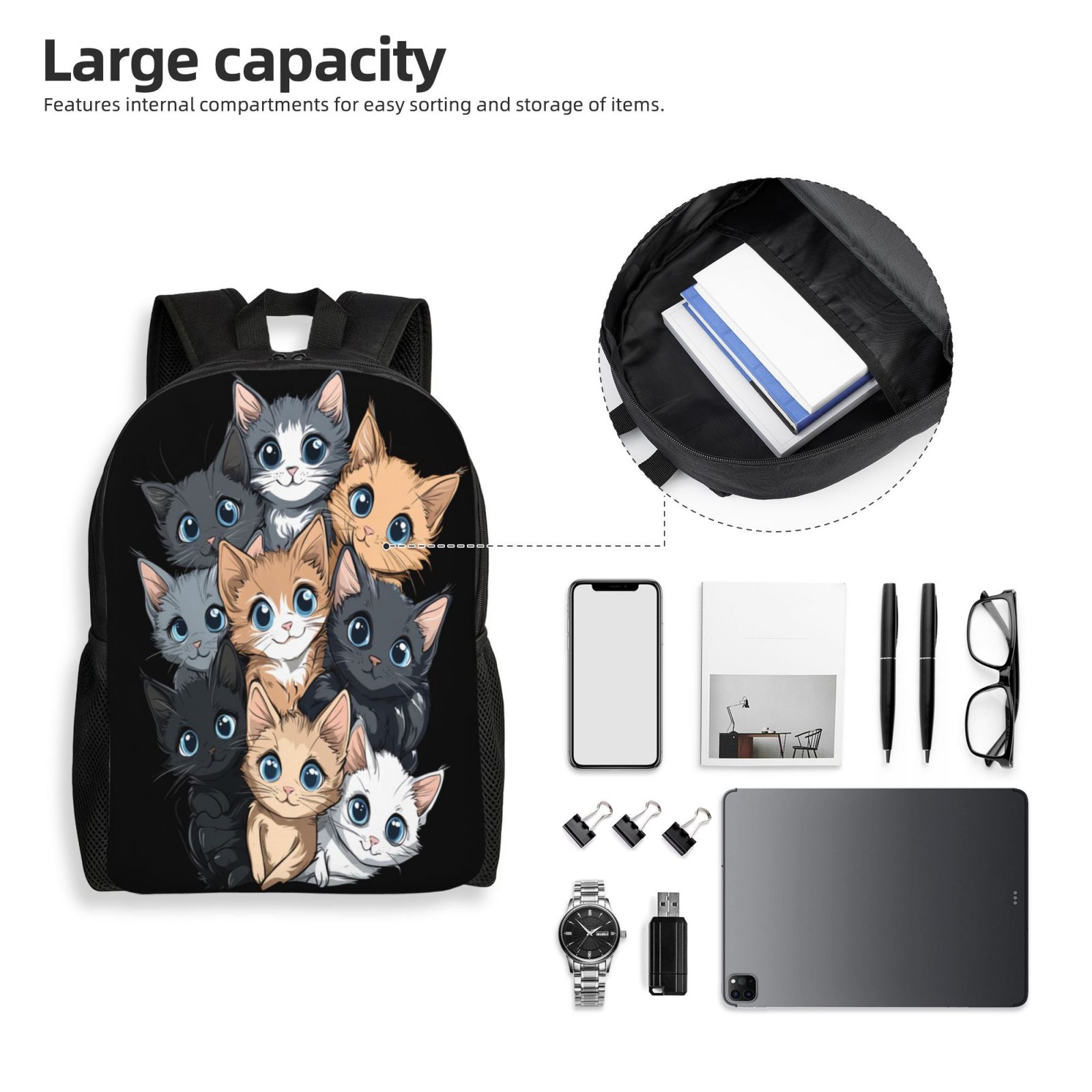 Cat Backpack Double Shoulder Backpack Durable, Spacious, Ergonomic Design for Travel, Work & Outdoor Use