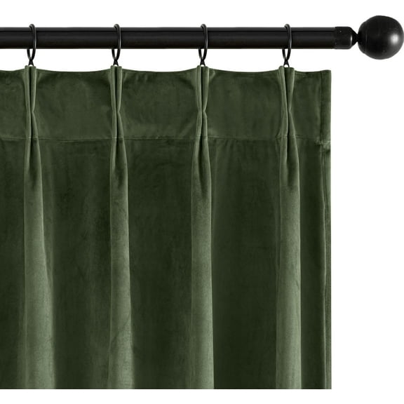 Olive Green Velvet Curtains 90 inches Long, Pinch Pleated Blackout Drapes with Hooks, Thermal Insulated Pinch Pleat Panels for Bedroom Living Room, 2 Panels
