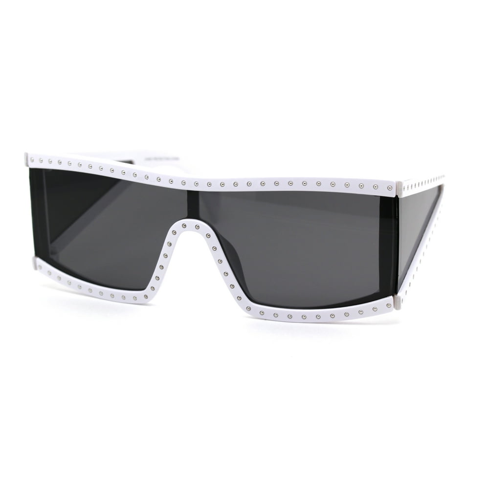 SA106 - Funky Punk Rock n Roll Studded Plastic Shield Sunglasses White ...