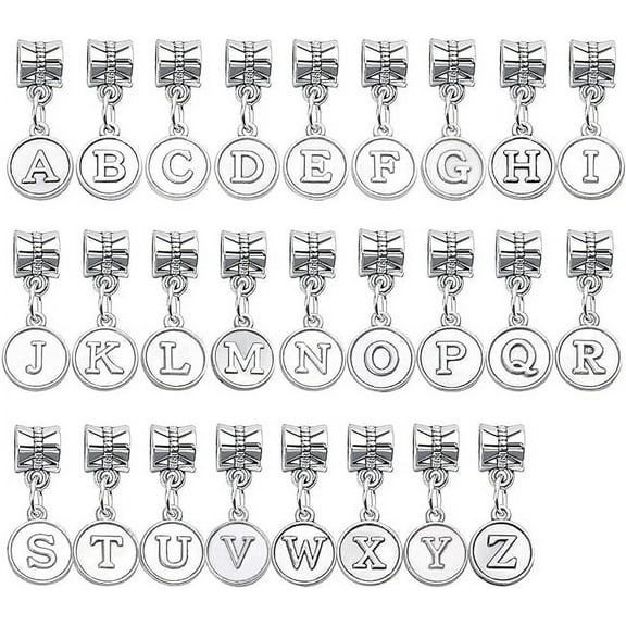 Aylifu 26pcs Letter Charms Alphabet A - Z Letter Charm Pendants with Bail Beads for Necklace Bracelets Jewelry Making,Silver