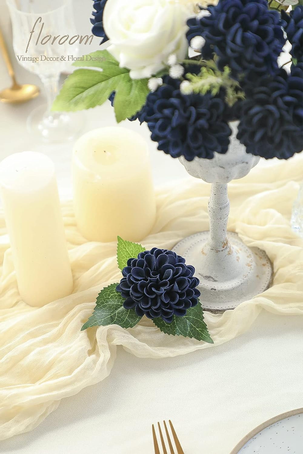 Artificial Dahlia Flowers 25pcs Real Looking Navy Blue Foam Fake Roses with Stems for DIY Wedding Bouquets Bridal Shower Centerpieces Floral Arrangements Party Tables Home Decoration