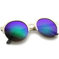 thumbnail image 4 of sunglassLA Unisex Modern Metal Half-Frame Color Mirrored Lens Round Sunglasses (Gold / Green Mirror) - 55mm, 4 of 4