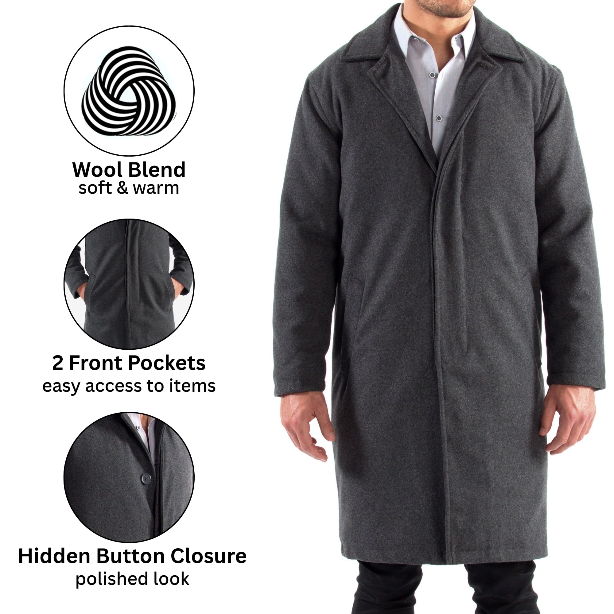 Alpine Swiss Mens Zach Knee Length Jacket Top Coat Trench Wool