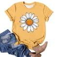 thumbnail image 4 of Womens Tops Round Neck Short Sleeves Daisy Print Summer Fitted Casual T-shirt Yellow M, 4 of 5