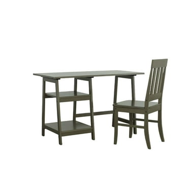 Progressive Furniture Tulane Wood Study Desk With Chair in Gray