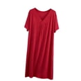 thumbnail image 2 of Blmnix Sleepshirts Nightgowns for Women Sexy Moomoo Nightgowns Cotton Nightgowns Sleepshirts Short Sleeve Red Below-the-Knee V-Neck Ladies Nightgowns,XL, 2 of 8