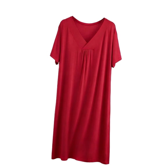 hotojiny Nightgowns for Women Flowy House Dress Soft Comfy Short Sleeve T Shirt Pajama Dress V Neck Casual Nightshirt