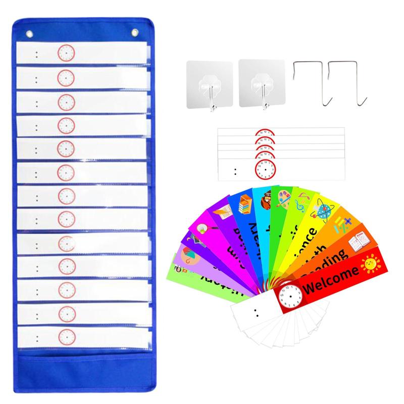 Daily Schedule Pocket Chart 2 Hook Reusable Scheduling 13+1 Pockets