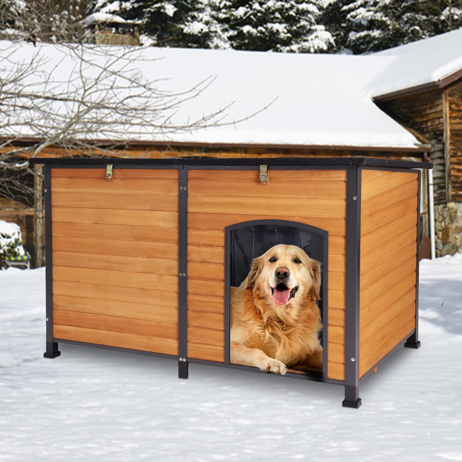 Aivituvin Large Outdoor Dog House Insulated Dog House for Outside Weatherproof Dog Shelter with Chew-Proof Full Metal Frame, Insulated All-Round Thermal Liner, Openable Roof (Winter-Ready)