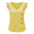 thumbnail image 4 of Miluxas Women's Gingham Plaid Sleeveless Tank Tops Button Accent V Neck Casual Loose Tunic Blouse Lightweight Summer Shirts for Daily Vacation Yellow, 4 of 7