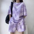 thumbnail image 5 of Conjunto de ropa de verano 2024 para mujer, camiseta de manga corta y pantalones cortos, 2 piezas, camisetas sueltas con estampado de camuflaje teñido anudado, traje deportivo informal nuevo, 5 of 5