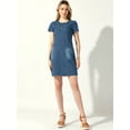 thumbnail image 3 of DARING DIVA Short Sleeve Button Down Cotton Jean Dress M Deep Blue, 3 of 6