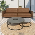 thumbnail image 5 of NessCarsti Modern Round Outdoor Coffee Table Set of 2, Nesting Wood Patio Tables with Black Metal Legs, Dark Gray, 31.5/23.7 Inches, All-Weather for Garden, Balcony, Porch, 5 of 8