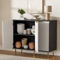 thumbnail image 2 of Fluted Buffet Sideboard Cabinet with 3 Doors, Modern Accent Cabinet with Adjustable Shelves, Kitchen Storage Cabinet with Golden Handles, Coffee Bar Cabinet for Kitchen, Black & White, 2 of 9