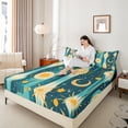 thumbnail image 4 of Homewish Teens Abstract Geometric 3pcs Twin Sheet Sets,Teal Yellow Twin Fitted Sheet,Minimalist Mid Century Breathable Flat Sheet,Super Cozy Room Decor, 4 of 7