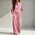 thumbnail image 2 of Szluipve 2 Piece Sets for Women Velour Tracksuit 2 Piece Outfit Half Zip Stand Collar Top Leopard Print Side Stripe Wide Leg Pants Casual Loungewear Set Pink XL, 2 of 7