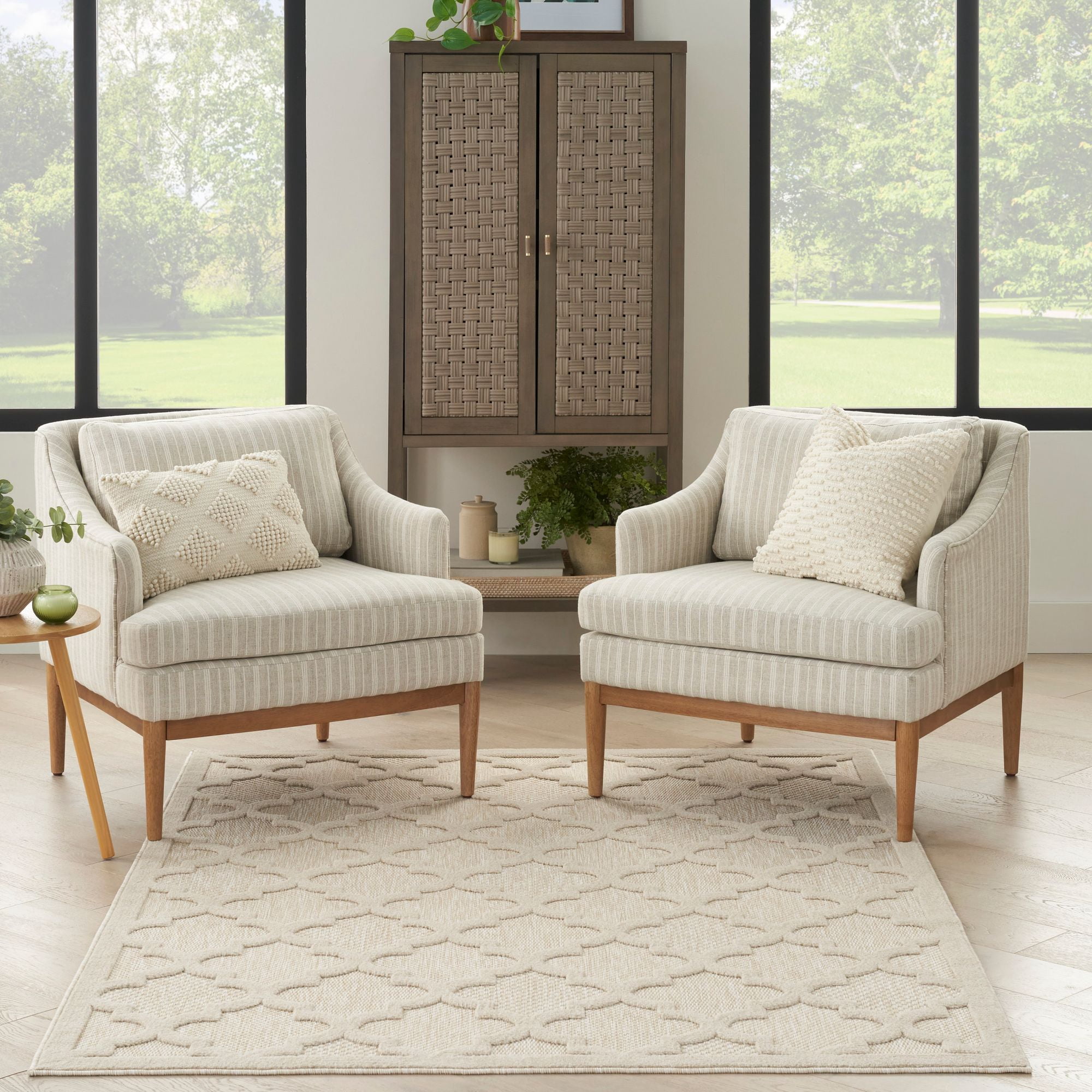 Nourison Easy Care 5' x 7' Cream Modern Flatweave Indoor/Outdoor Rug
