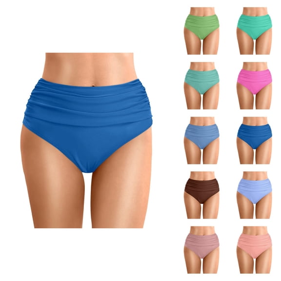 High Waisted Bikini Bottoms for Women Tummy Control Ruched Bathing Suit Swim Bottom