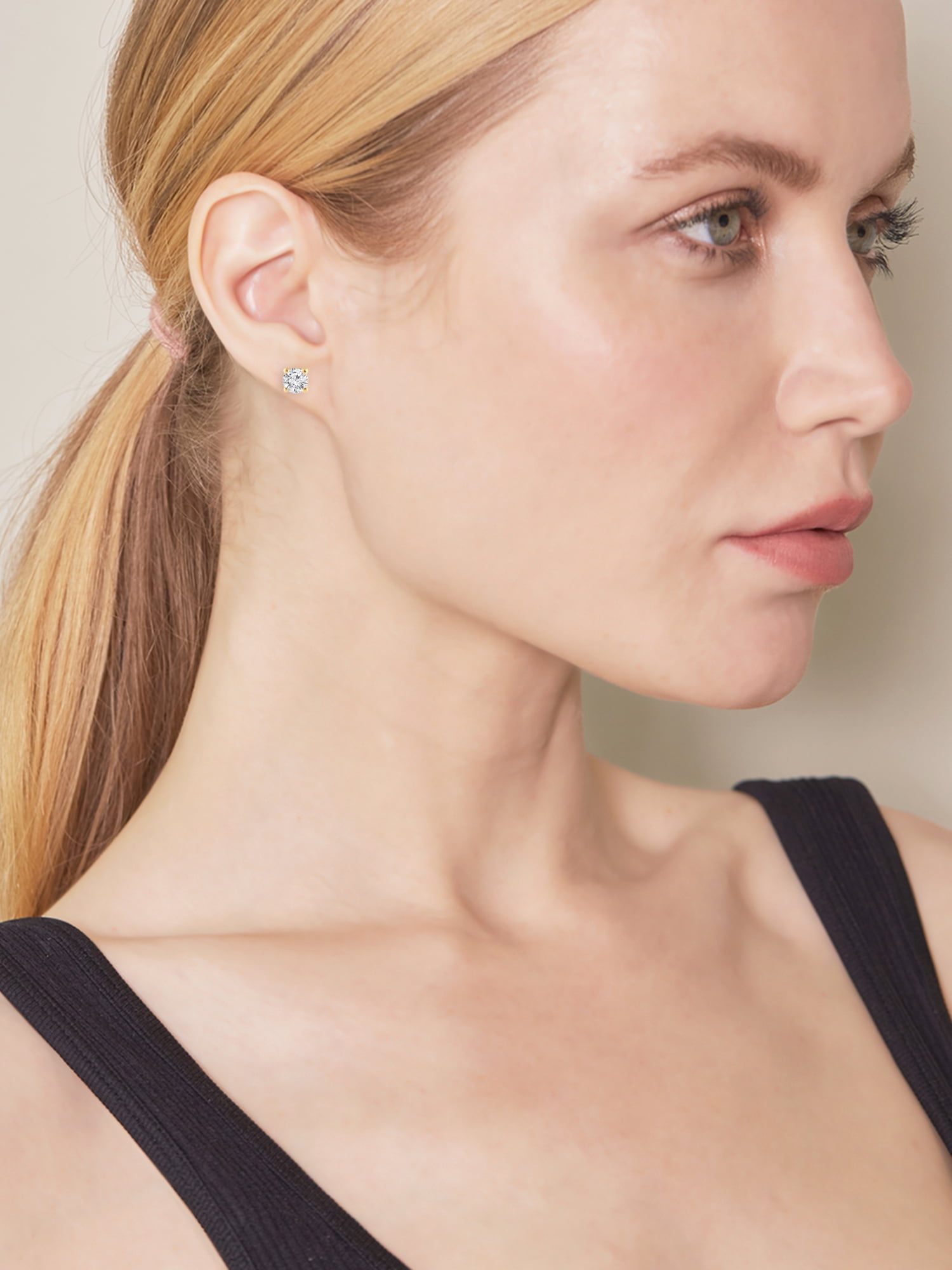 Unique Moments 1/10 Ct Round Lab Grown Diamond Stud Earrings in 10K Yellow Gold for Women (J-SI-I1)