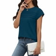 thumbnail image 1 of Craaazy Women's Relaxed Fit Crew Neck Blouse, Solid Color Short Sleeve Pleated Top, Loose Comfy Casual Tee for Spring & Summer Gifts, 1 of 7