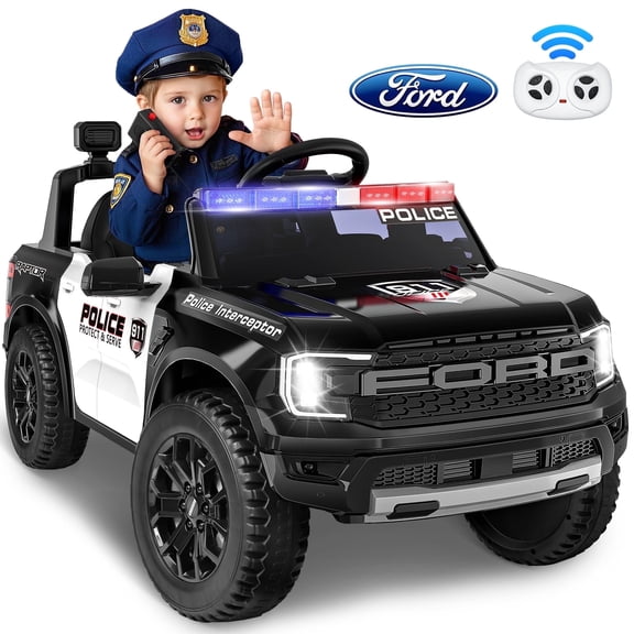 East doll 12V Powered Ride on Electric Police Truck Car for Kids, 12 Volt Ford Kids Ride on Toys with Remote Control, 4 Wheeler for Kids Age 3-6Y, 3-5MPH, Megaphone, Music