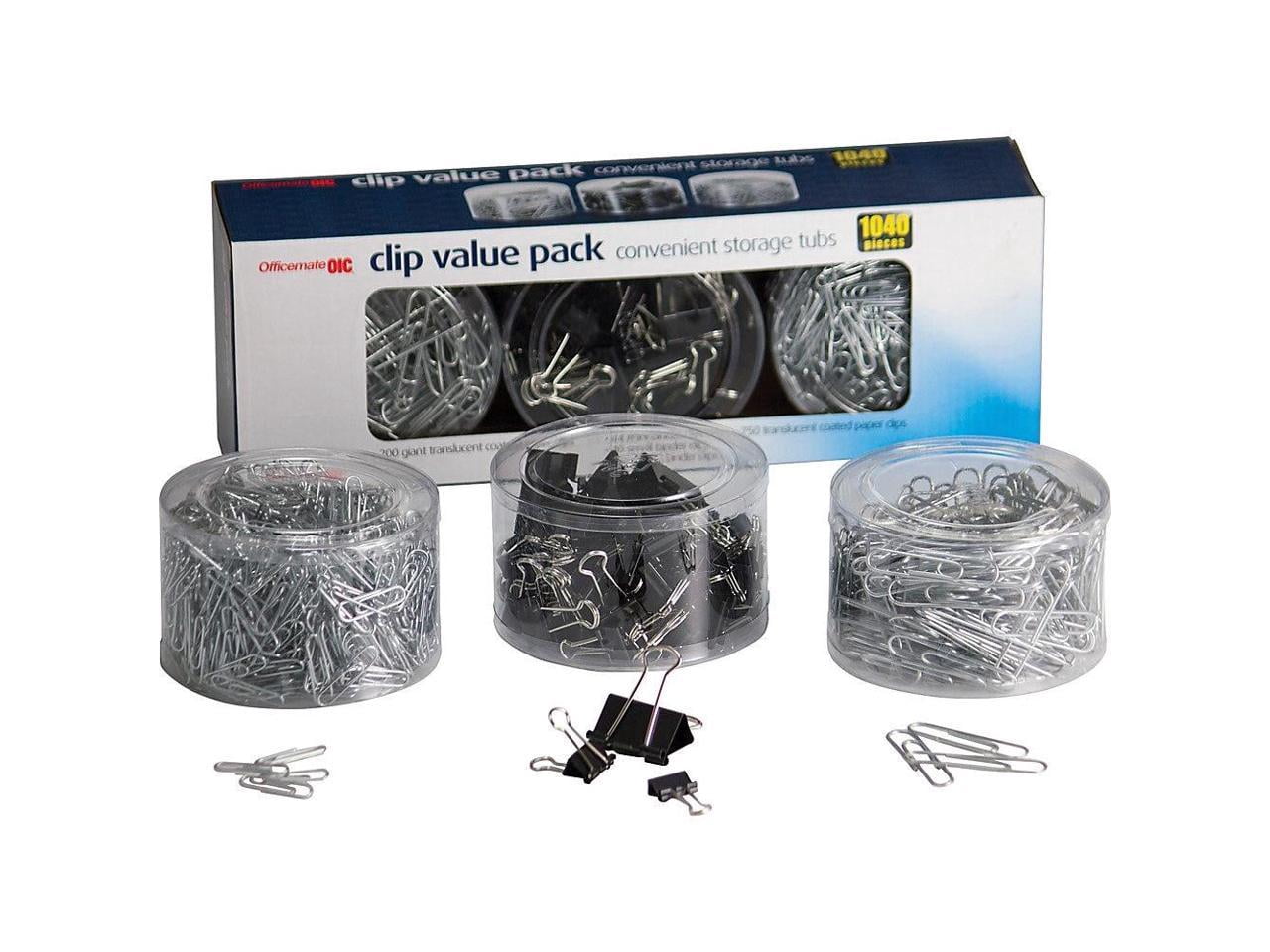 Officemate Clip Value Pack 1040 Pieces, 200 Giant Coated Paperclips, 750 #2 Coated Paperclips, 44 Mini, 40 Small and 6 Medium Black Binder Clips (97300)