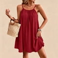 thumbnail image 4 of Aimik Women's Summer Sleeveless Cotton Suspender Dress Solid Color Spaghetti Strap Backles Versatile Dress Loose Casual Dress, 4 of 6