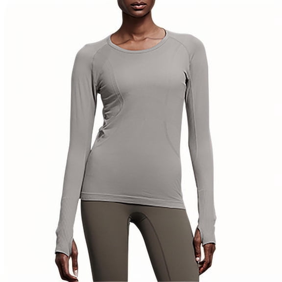 ZUKMRJPC Womens Long Sleeve Workout Tops Crewneck Slim Fit Yoga Athletic Shirt Lightweight Breathable Sports Running Tops with Thumb Hole