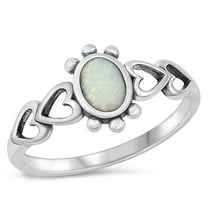 CHOOSE YOUR COLOR Heart Love White Simulated Opal Promise Ring .925 Sterling Silver Band CZ Female Size 8